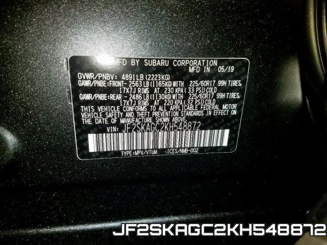 JF2SKAGC2KH548872 фото 2