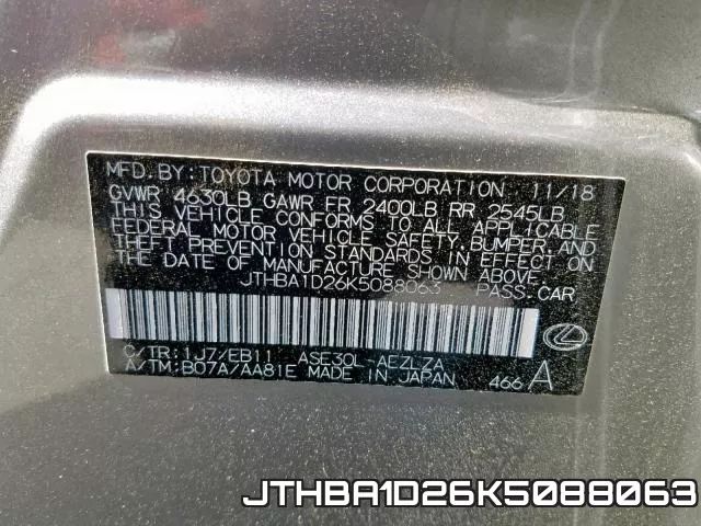 JTHBA1D26K5088063 фото 2