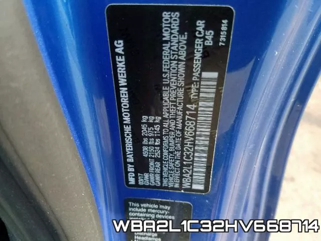 WBA2L1C32HV668714 фото 2