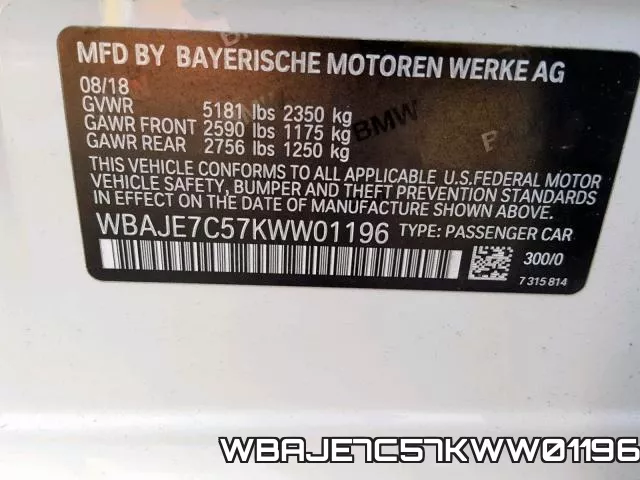 WBAJE7C57KWW01196 фото 2