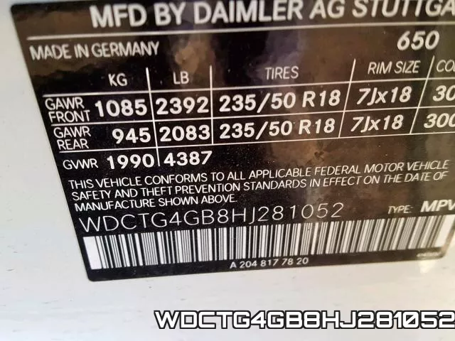 WDCTG4GB8HJ281052 фото 2