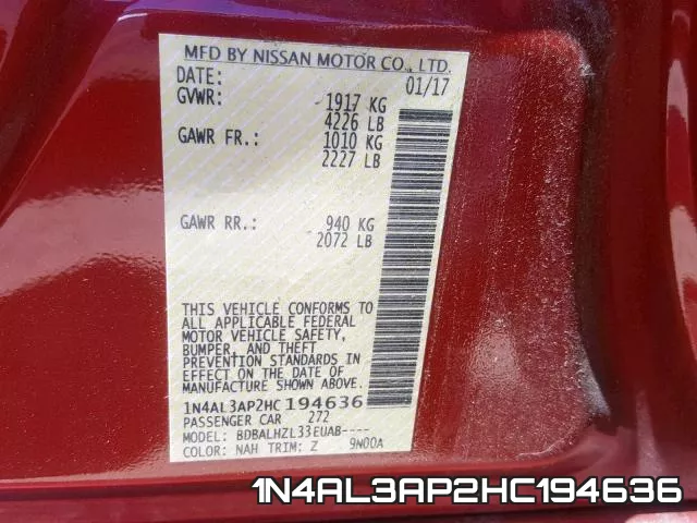1N4AL3AP2HC194636 фото 2