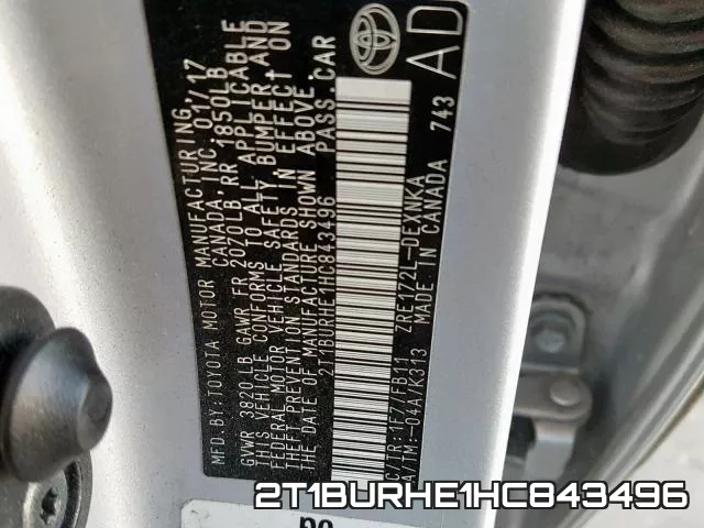 2T1BURHE1HC843496 фото 2