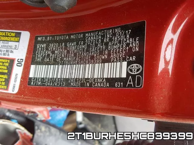 2T1BURHE5HC839399 фото 2