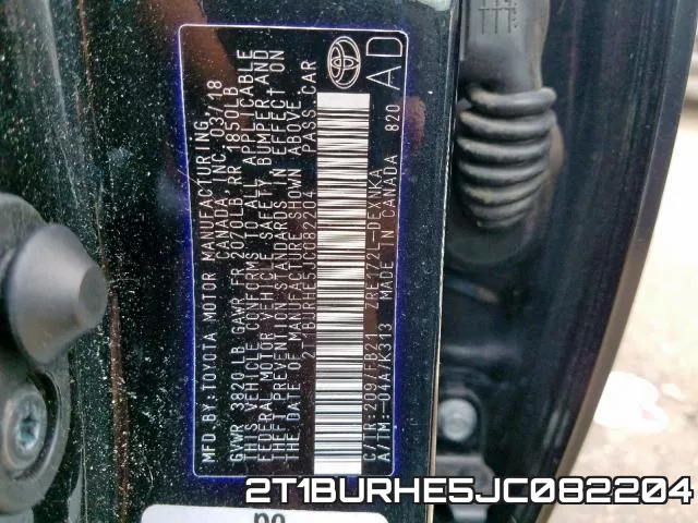 2T1BURHE5JC082204 фото 2