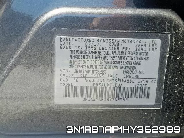3N1AB7AP1HY362989 фото 2