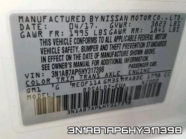 3N1AB7AP6HY317398 фото 2