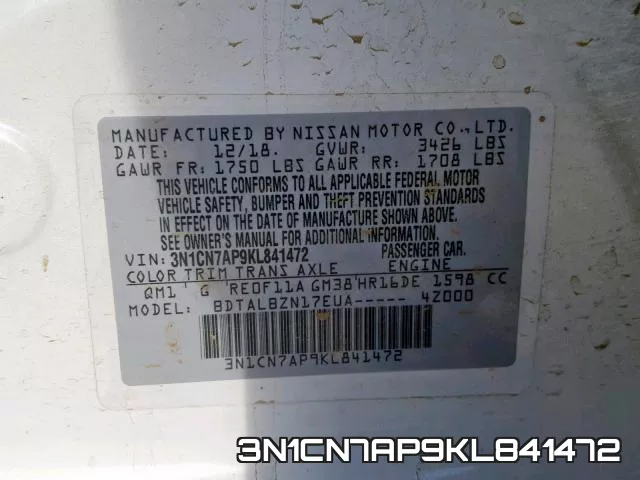 3N1CN7AP9KL841472 фото 2