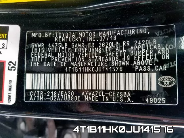 4T1B11HK0JU141576 фото 2