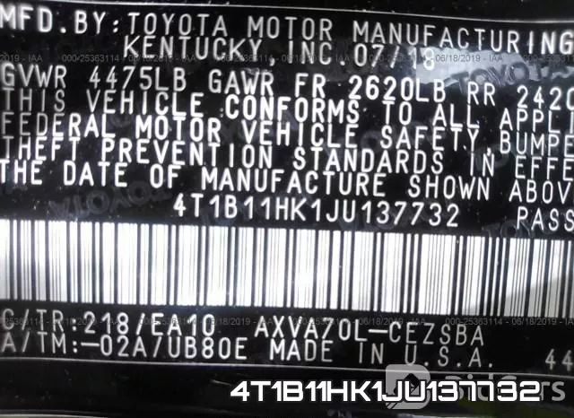 4T1B11HK1JU137732 фото 10