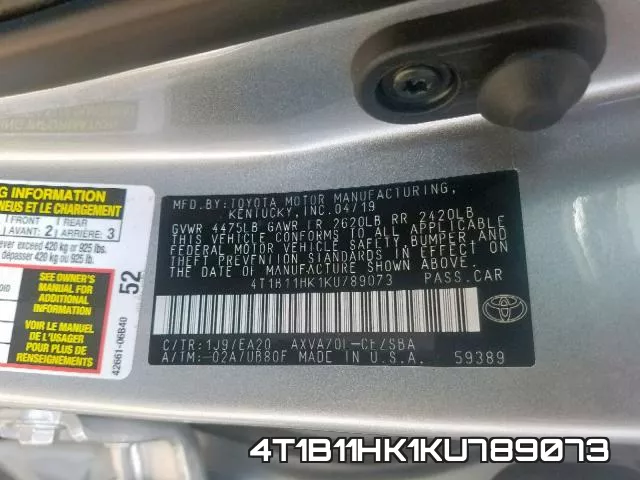 4T1B11HK1KU789073 фото 2