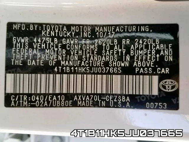 4T1B11HK5JU037665 фото 2