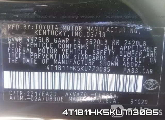 4T1B11HK5KU773085 фото 9