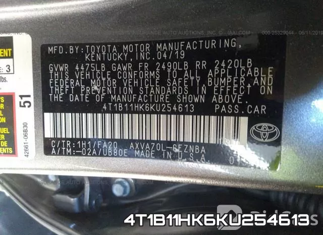 4T1B11HK6KU254613 фото 10