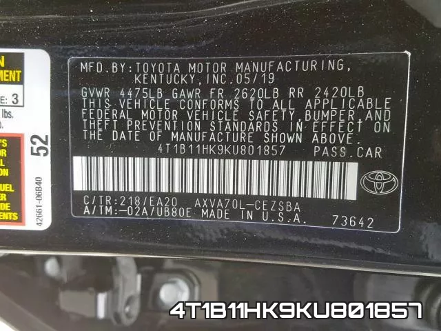 4T1B11HK9KU801857 фото 2