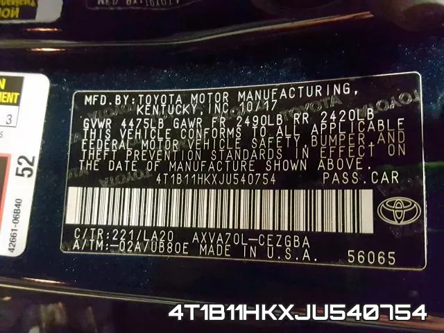 4T1B11HKXJU540754 фото 2