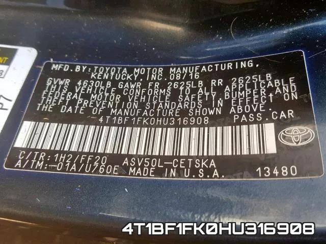 4T1BF1FK0HU316908 фото 2