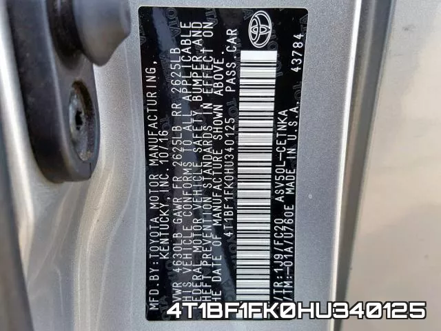 4T1BF1FK0HU340125 фото 2