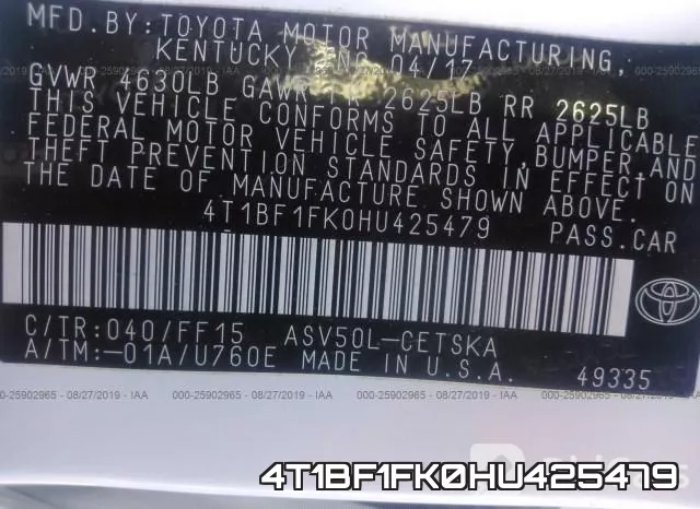 4T1BF1FK0HU425479 фото 10