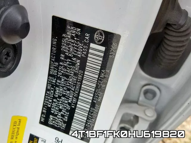 4T1BF1FK0HU619820 фото 2
