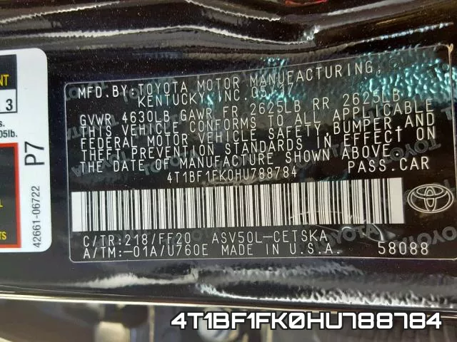 4T1BF1FK0HU788784 фото 2