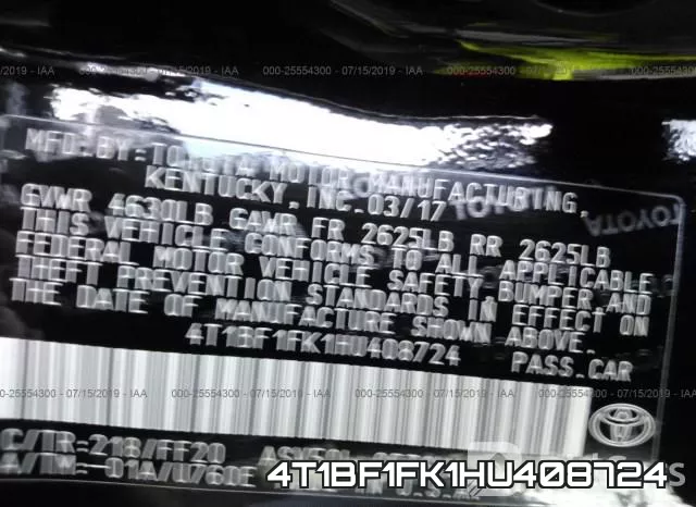 4T1BF1FK1HU408724 фото 10