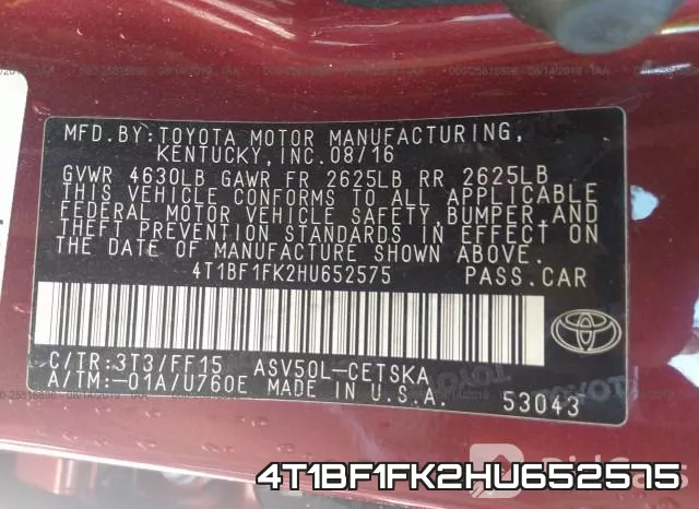 4T1BF1FK2HU652575 фото 10