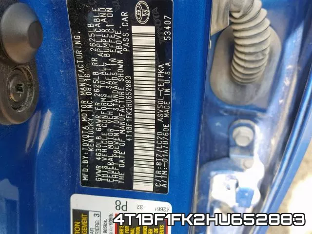 4T1BF1FK2HU652883 фото 2