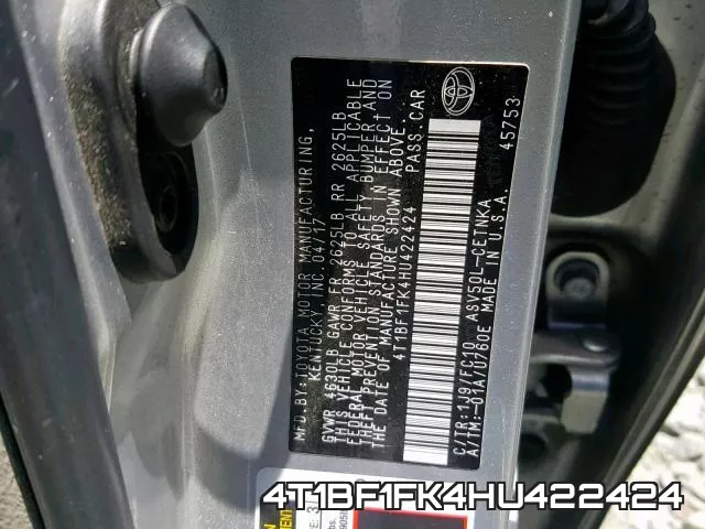 4T1BF1FK4HU422424 фото 2