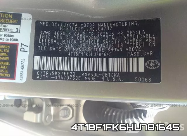 4T1BF1FK6HU781645 фото 10