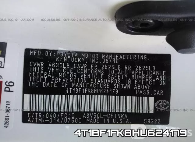 4T1BF1FK8HU624179 фото 10