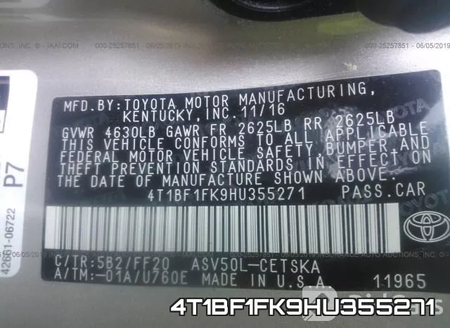 4T1BF1FK9HU355271 фото 10