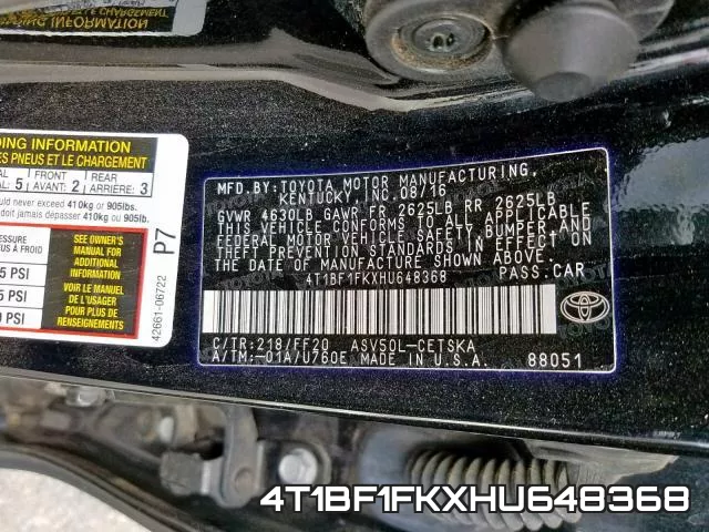 4T1BF1FKXHU648368 фото 2