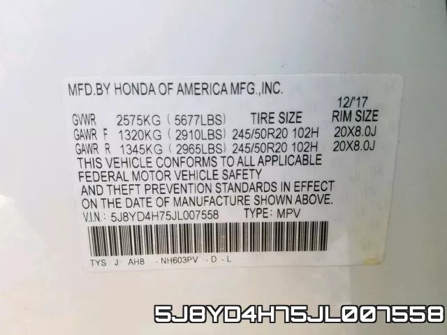 5J8YD4H75JL007558 фото 2