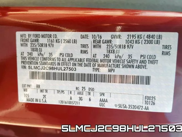 5LMCJ2C98HUL27503 фото 2