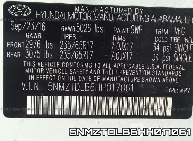 5NMZTDLB6HH017061 фото 10