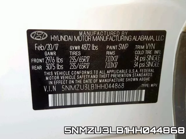 5NMZU3LB1HH044868 фото 2