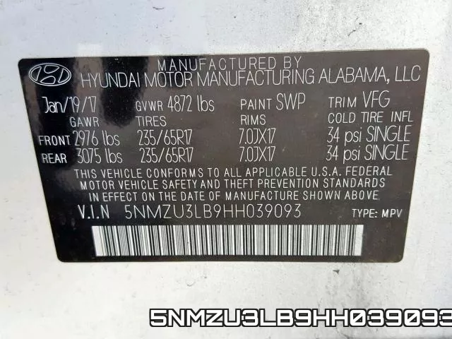 5NMZU3LB9HH039093 фото 2