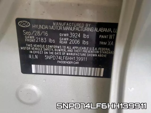 5NPD74LF6HH139911 фото 2