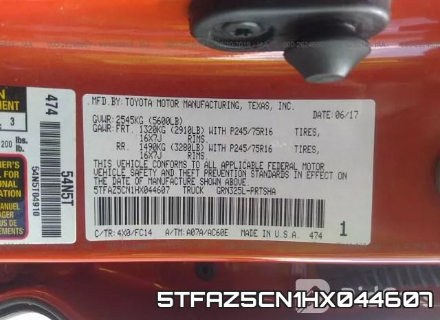 5TFAZ5CN1HX044607 фото 10