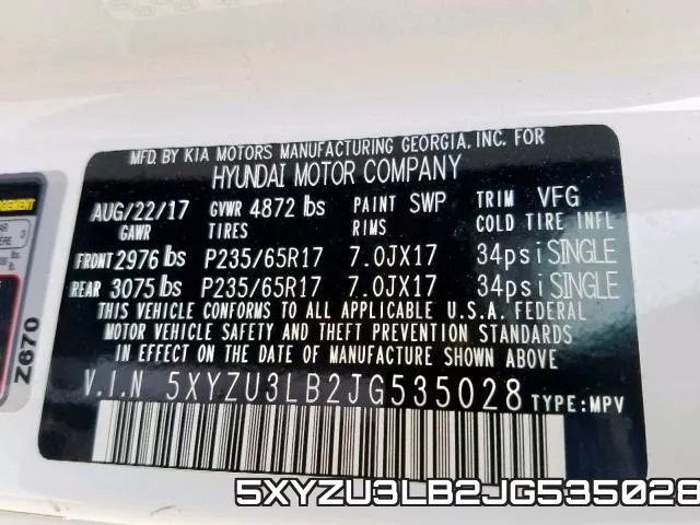 5XYZU3LB2JG535028 фото 2