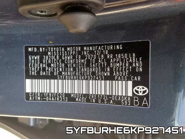 5YFBURHE6KP927451 фото 2