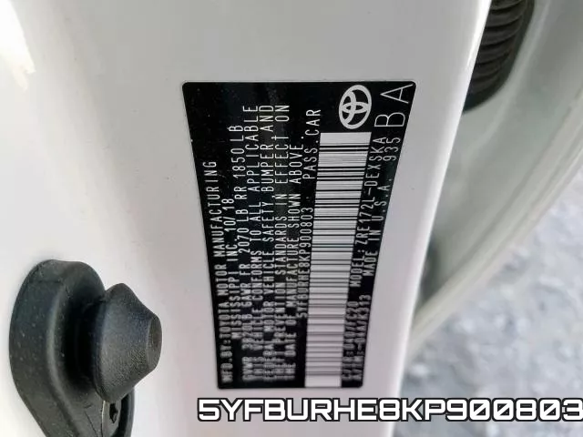 5YFBURHE8KP900803 фото 2