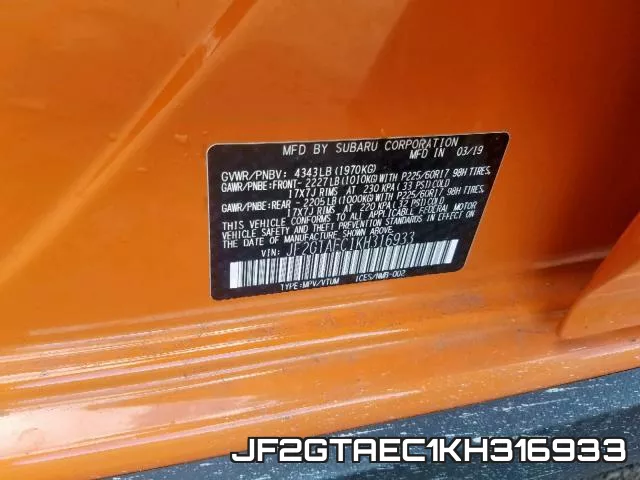 JF2GTAEC1KH316933 фото 2