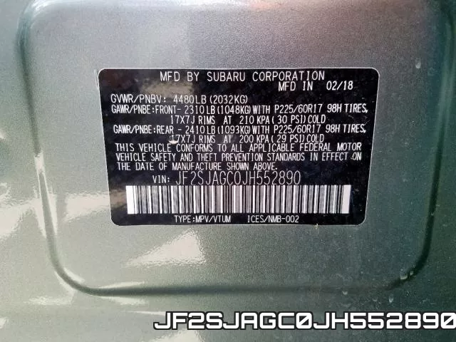 JF2SJAGC0JH552890 фото 2