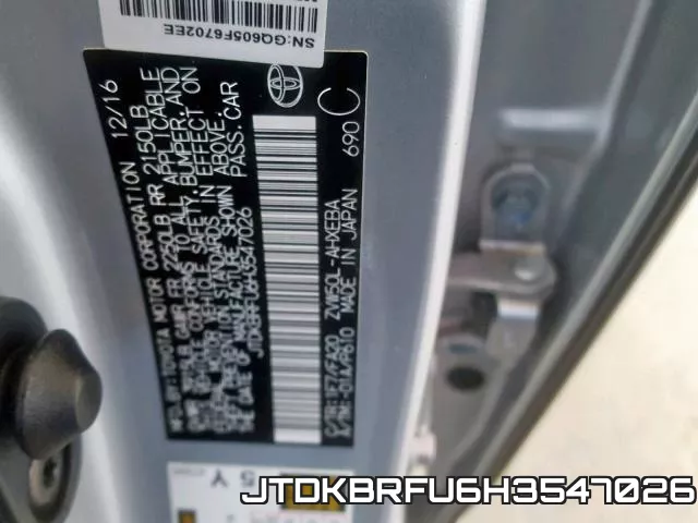 JTDKBRFU6H3547026 фото 2