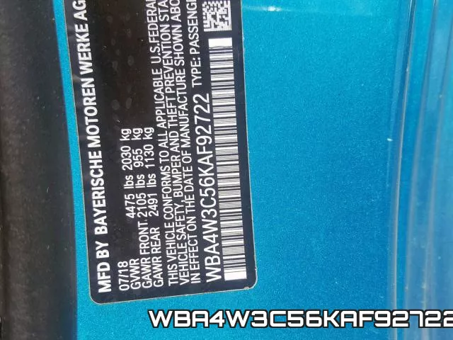 WBA4W3C56KAF92722 фото 2