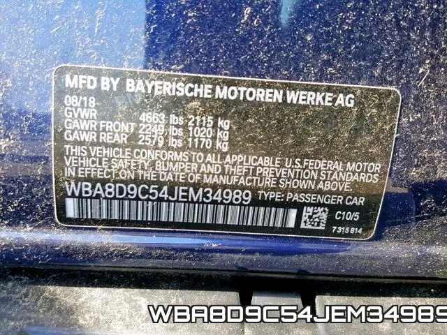 WBA8D9C54JEM34989 фото 2