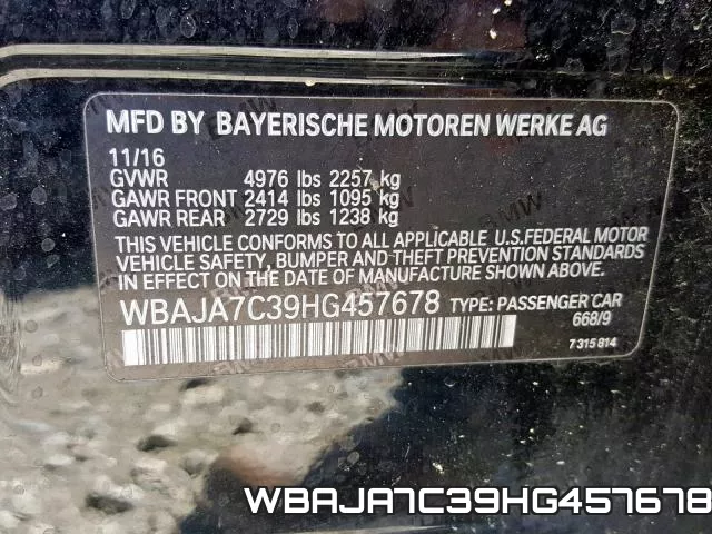 WBAJA7C39HG457678 фото 2