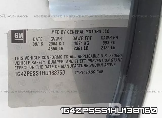 1G4ZP5SS1HU138760 фото 10
